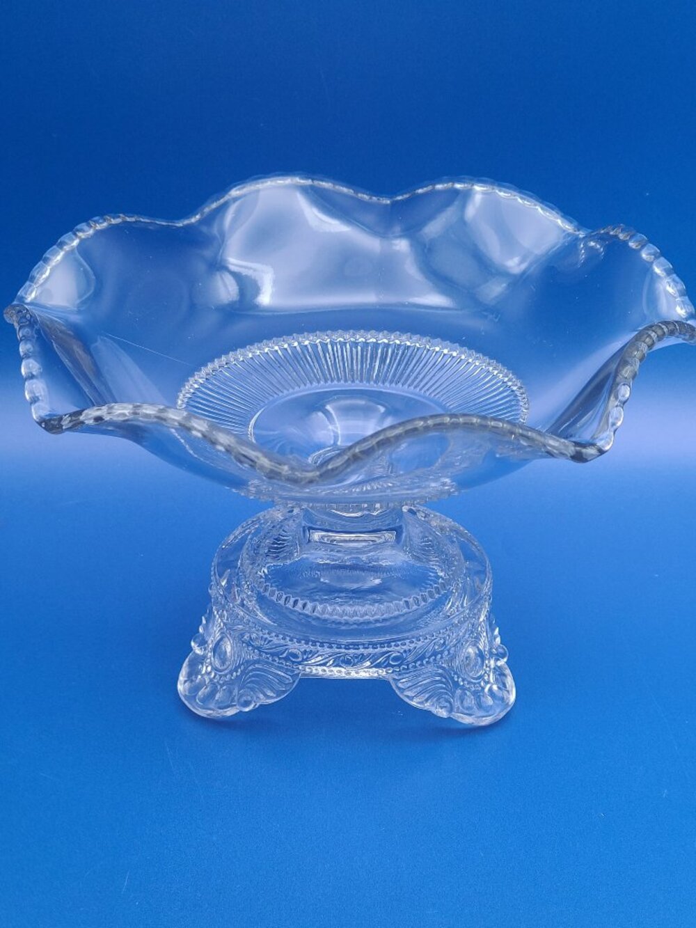 Antique EAPG US Glass Colorado Footed Pedestal Compote Manganese Glow